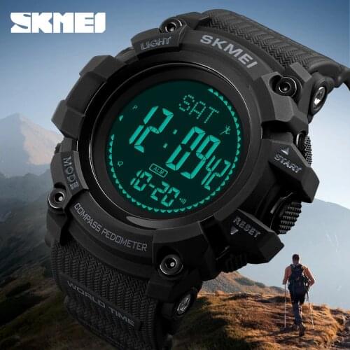 SKMEI Men Outdoor Sports Watch Pedometer Waterproof Sports Countdown Calorie Watch World Time 12/24 Hours Relogio Masculino 1356