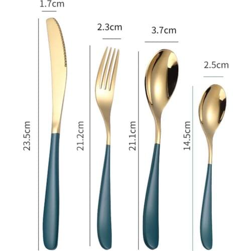 4-Piece 304 Stainless Steel Knife Fork Spoon Dinnerware Set Gold Colors Western Steak Tableware Dishwasher Wash Safe Kitchen