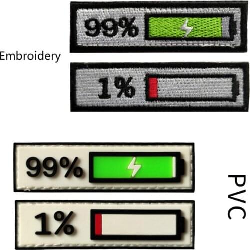 Power Display Embroidery PVC Patches Magic Stickers Charging Power 99% Chapter Armband Left 1% Patch Badge For Clothes Backpack