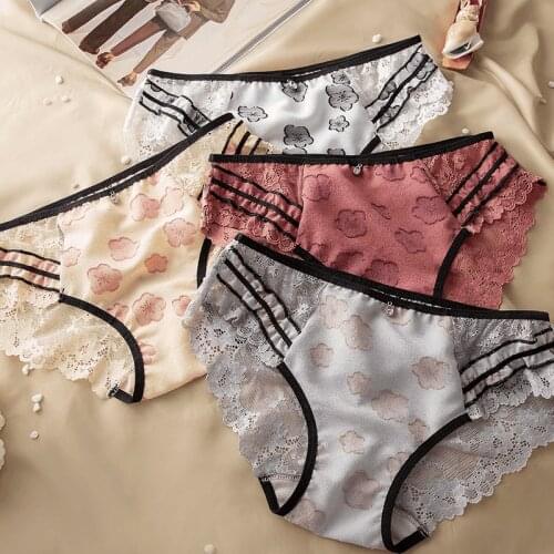 2021 New Arrival 2nd Shipping Free Real Photo M L XL Lovely Cute Lolita Kawaii Embroidery Chiffon Lace Panties Underwear Brief