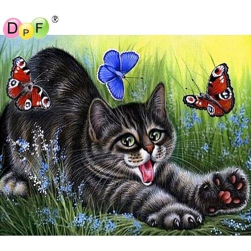 New arrive diy diamond painting embroidery Cat and Butterfly cross stitch pasted square full drill Mosaic pattern home decor