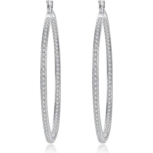 New Big Round Loop Earrings Paved Zircon CZ Women Ear Jewelry Silver Color Bridal Earring Wedding Gift