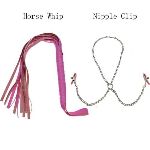 Erotic Whip Toy Nipple Clamps Leather Sex With Chain Clip Bondage Harness Erotic Sex Adult Breast Fetish
