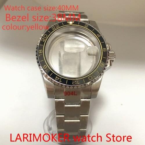 Suitable for NH35 NH36 Miyota8215 40mm sapphire glass 904L stainless steel case transparent back with rotating bezel yellow