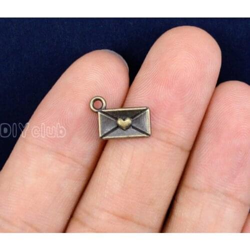 200pcs-Envelope Charms, Antique Bronze Tiny Heart Mail Letter Charms Pendant 12x9mm