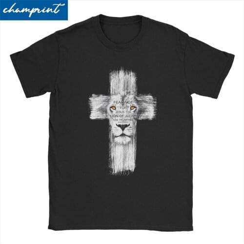 Awesome Cool Lion Of Judah Jesus T-Shirt for Men Round Neck Cotton T Shirts Cross Lion Short Sleeve Tees Party Tops