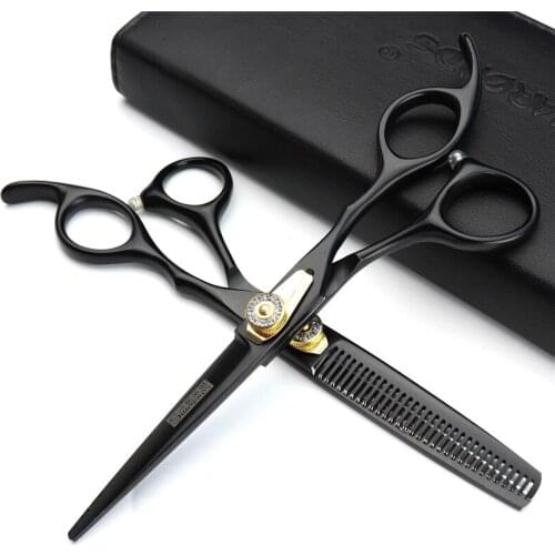 Professional Hair Barber Scissors 6 inch Black Japan 440c Hairdressing Cutting Thinning Barbershop Scissors