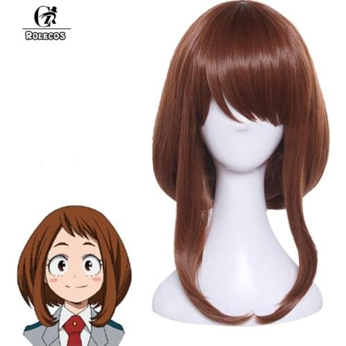 ROLECOS Cosplay MHA Ochako Uraraka Cosplay Headwear Women Synthetic Hair Anime Cos 35cm/13.78inches