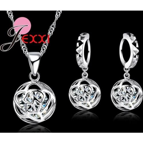 New Arrival Romantic Rose Shape 925 Sterling Silver Cubic Zirconia Necklace Earrings Jewelry Sets For Wedding Accessories Gift