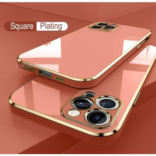 Luxury Electroplate Soft Silicone Square Frame Case for iPhone 13 11 12 Pro Max Mini XR X XS 7 8 Plus SE 2020 Shiny Cover Coque