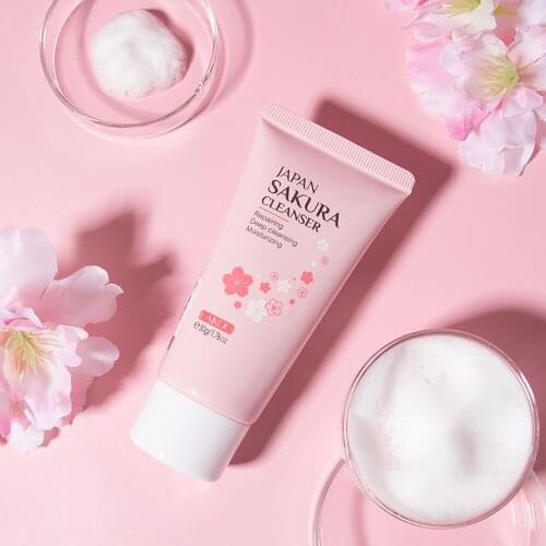 Sakura Facial Cleanser Whitening Brightening Deep Cleansing Shrink Pores Reduce Acne Marks Oil Control Moisturizer Face WashMilk