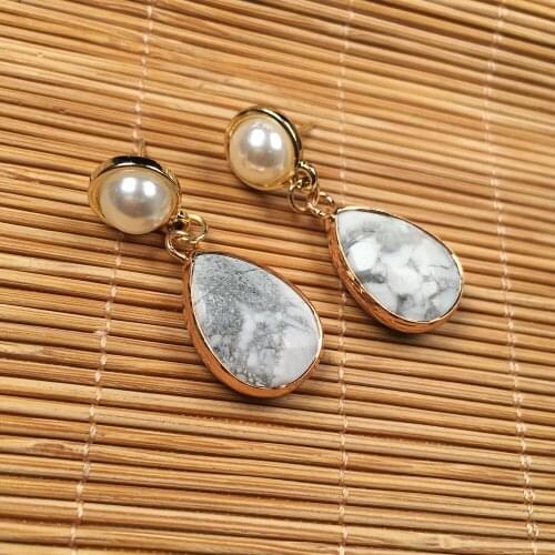Natural Freshwater Pearl Earrings Drop Shaped Faceted Agates Pendant For Woman Classic Style Ear Studs:10mm Eardrop:14*23mm
