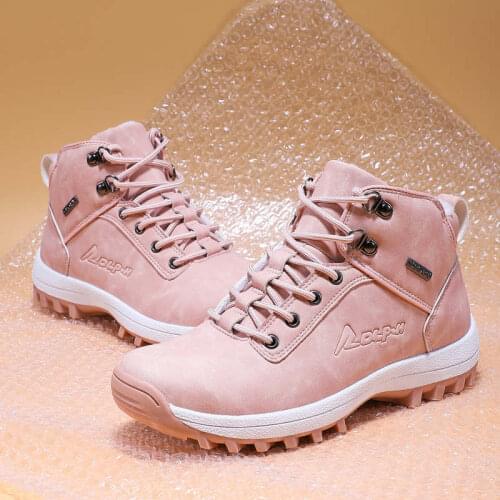 Warm Pink Hiking Boots Unisex Anti-Slippery Boots Sneakers Winter Women Non-Slip Hard-Wearing Climbing Boots Chaussures De Sport