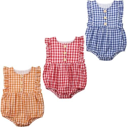 Tops Newborn Baby Girls Plaid Sleeveless Romper Sleeveless Outfits Summer Clothes