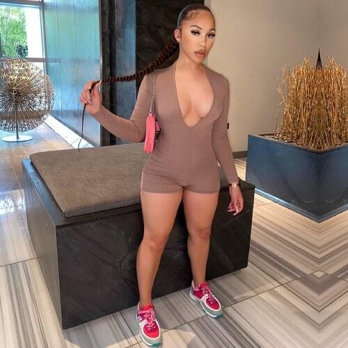 Neon Color Knitted Skinny Rompers Womens Bodysuit Sexy Deep V Neck Full Sleeve Party Dress Fashion Female One Piece Overall New