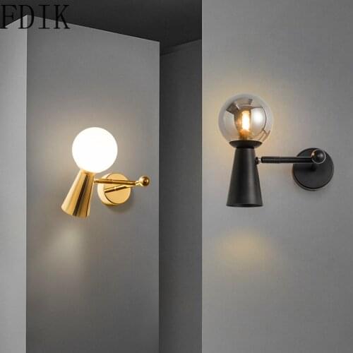 Rotatable Glass Head Wall Lamp Aisle Bedroom Wrought Iron Indoor Lighting Restaurant Living Room Led Lamps Home Deco Wall Lights