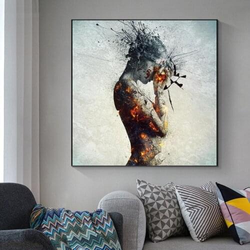 Explosion Fire Girl Abstract Canvas Paintings Poster And Print Modern Cuadros Wall Art Picture Living Room Home Decoration