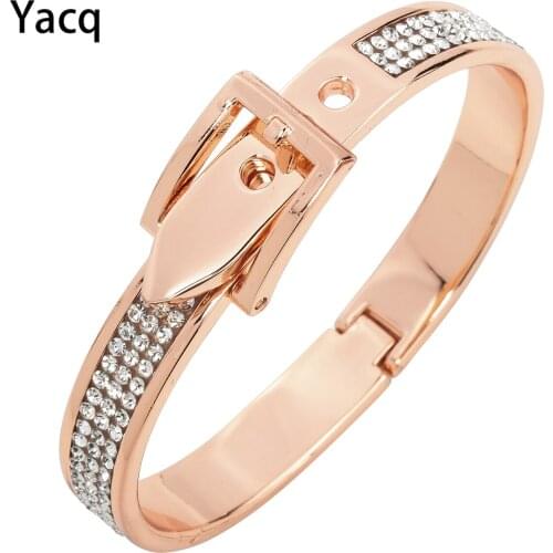 YACQ Belt Bracelet Bangle Fashion Jewelry Gift for Women Her Wife Silver Rose Gold Color Crystal FT05 Dropshipping Adjustable