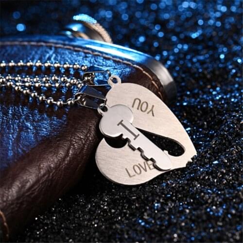1 Pair Unisex Fashion Couple Heart-Shaped I Love You Pendant Necklace Women Accessories Jewelry Gift