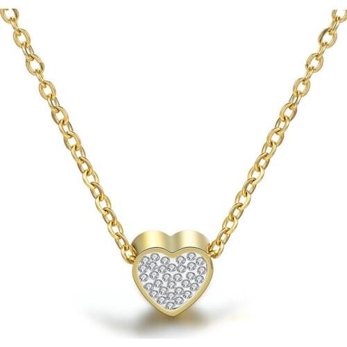 10pcs/Lot Heart Shaped Pendant Crystal Necklace Stainless Steel Women Girl Fashion Jewelry Gift Wholesale 45cm