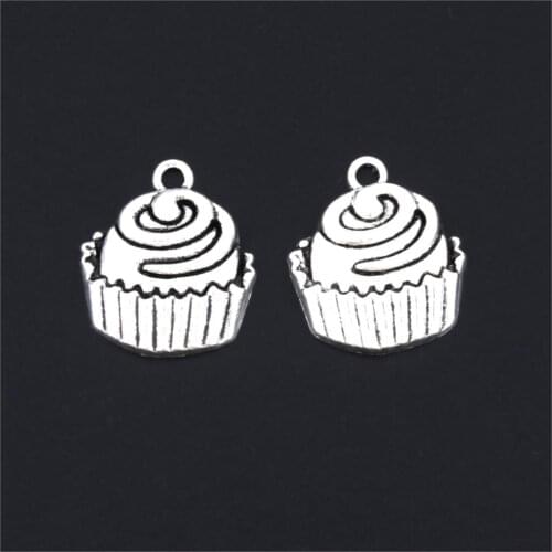 10Pcs Silver Color Lovely Cupcake Charms Making Cakemaker Food Pendent Making Women Choke Earrings Jewelry 23X19mm A3172