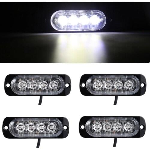 Fuleem 4PCS White 4 LED Side Marker Car Truck Emergency Beacon Warning Hazard Flash Strobe Light BAR 12V 24V Waterproof