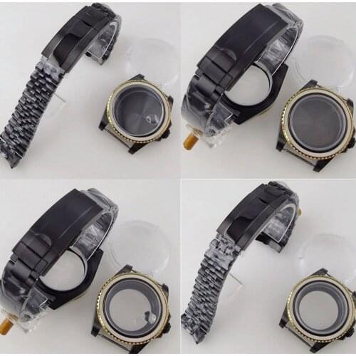 40MM BLIGER Two Tone Black PVD Gold Automatic Watch Case Fit NH35A NH36A MIYOTA 8215 ETA 2836 Seeing Back Oyster Strap