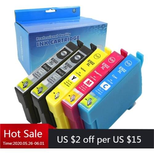 5pk T502 502XL New Compatible Ink Cartridge 502 E-502XL for Epson Expression Home WF-2860DWF WF-2865DWF XP-5100 XP-5105