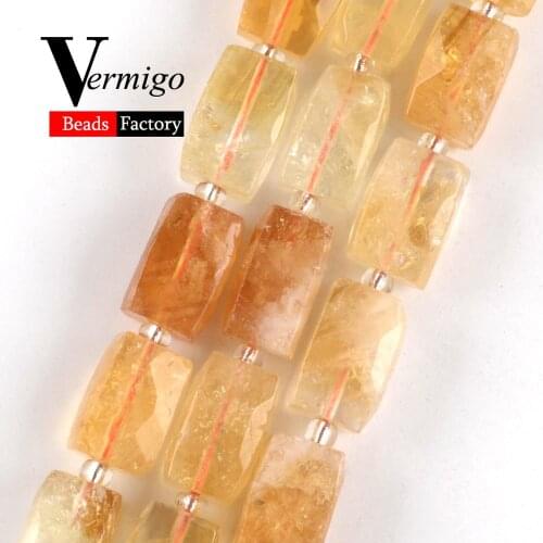 Natural Cuboid Faceted Citrines Mineral Gem Spacer Beads For Jewelry Making 11*15mm 21pcs DIY Bracelet Necklace Accessories 15"