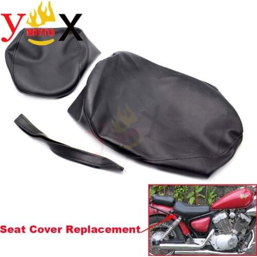 Thick Black PU Leather Motorcycle Drive Seat Cover Rear Passenger Pad Cushion Cover Waterproof Replacement For Yamaha XV250