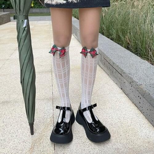 Girls Stockings Bow Mesh Lace Long Socks Sexy Women Hollow Out Lace Lolita Style Tights Women Cute Streetwear