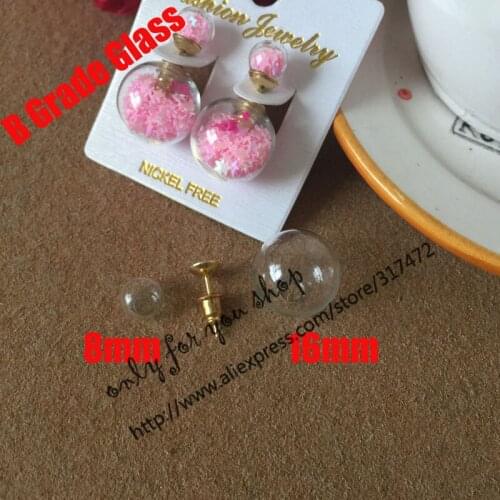 HOT!!Double Glass Bubble & Stud Earring DIY Double Side Glass Bubble Plug Earrings Ear Studs Pin (many size to choose)