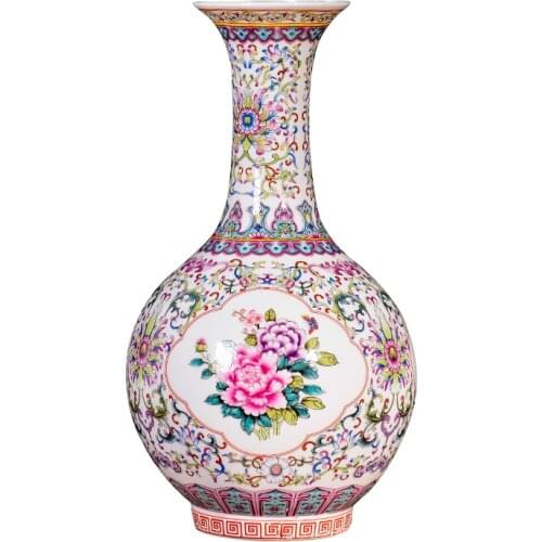 Jingdezhen Ceramic famille rose vase eggshell vase enamel flower pattern vases dry flower arrangement