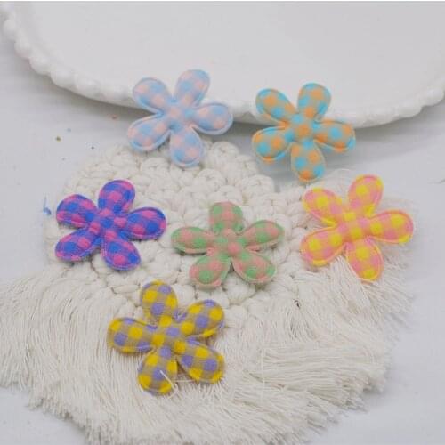30Pcs Classic Plaid Flower Applique Cloth Padded Patches For Craft/Clothes/Hat/Hairpin/Wedding DIY Decoration Accessories New