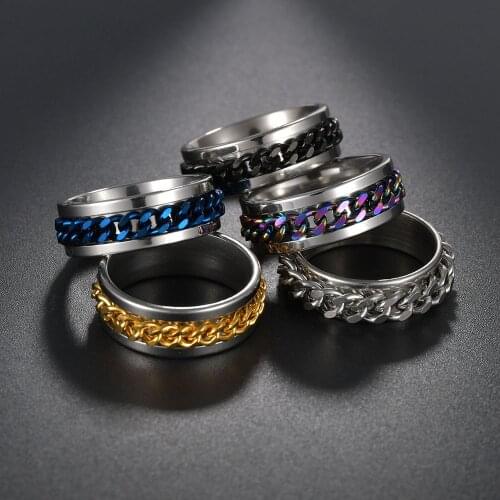 Jewelry Stainless Steel Wedding Band Rock Hip Hop Punk Biker Ring Gold Titanium Black Chain Spinner Rings For Men Gift