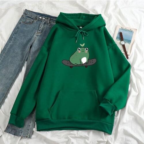 Kpop Ullzang Candy top hoodie print skateboard frog Harajuku pullover Women Oversize Casual Mujer Long sleeve fleece sweatshirt
