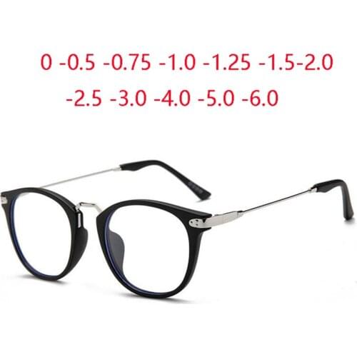 TR90 Anti Blue Rays Round Nearsighted Spectacles Unisex Matte Black Vintage Minus Prescription Eyeglasses 0 -0.5 -0.75 To -6.0