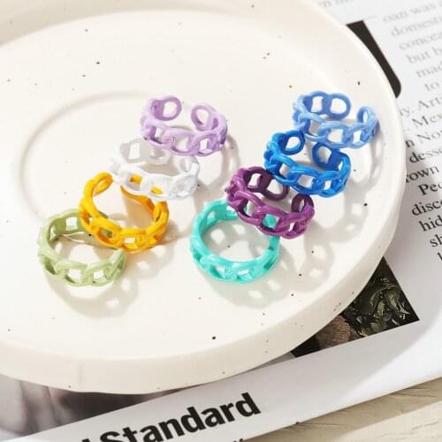 HaHaGirl 2021 Summer Fashion Geometric Chain Acrylic Ring For Women Candy Color Irregular Opening Rings Party Finger Jewelry