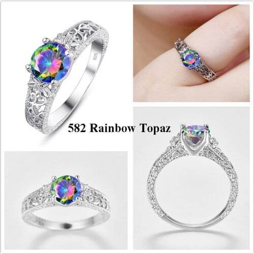 Lingmei Wholesale Gorgeous Cocktail Party Fashion Jewelry Rainbow White Zircon Silver ColorWedding Rings Size 6-9 Valentines