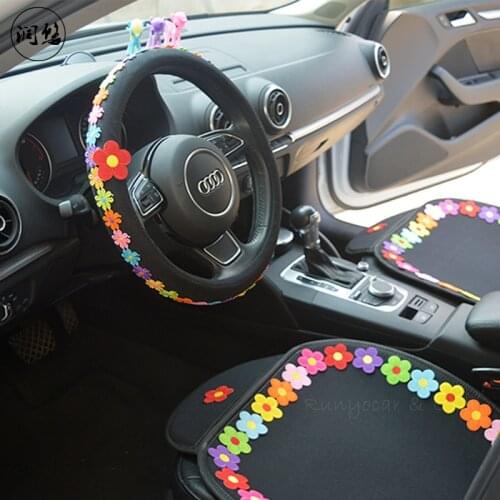 INS Flowers Flax For Car interior Steering Cover Rearview Mirror Cover Seat Belts Padding Car Headrest Handbrake Grips Girls