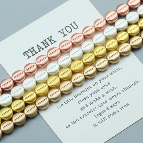 Matte Trace Oval Hematite Beads 8x9mm Silver Rose Gold Natural Stone Loose Spacer beads for Jewelry Bracelet Making DIY Findings