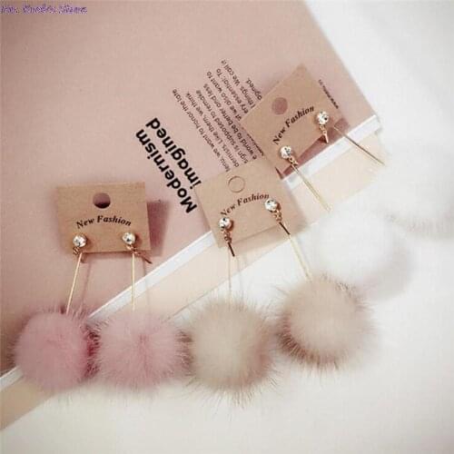 1Pair Cute Soft Pompom Long Drop Earring Lovely Fake Rabbit Faux Fur Ball Dangle Earrings Jewelry For Lady Women Girls