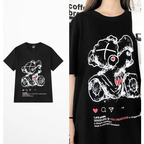Japanese Tide Brand Ins T Shirt Men Retro Funny Cartoon Print T Shirts Men 100% Cotton Hip Hop Rock Punk Dance Short Sleeve Tee