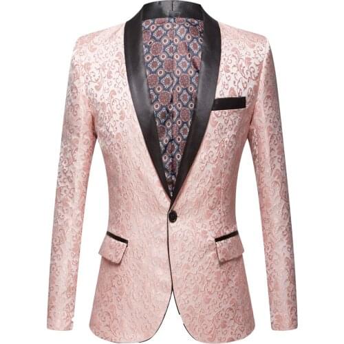 New Pink Royal Burgundy Floral jacquard Tuxedos Shawl Lapel Men Suits Wedding Groom Prom Slim Fit Tuxedo Party Dinner
