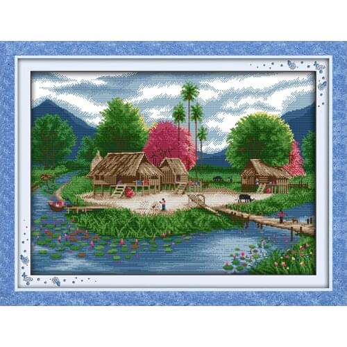 Lakeside Spring Breeze Cross Stitch Kit Pattern Chinese Style Embroidery 11CT 14CT Needlework Household Kit Decorative Painting