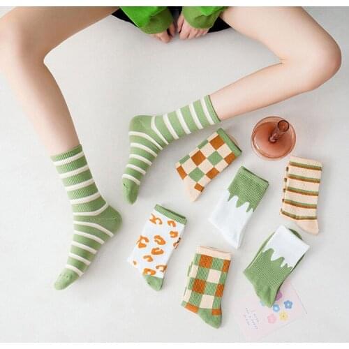 Women Socks Autumn Winter Ins Style Comfortable Checkered Plaid Striped Female Cotton Warm Socks Ladies Socks Woman Streetwear