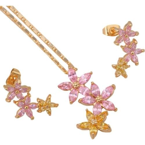 Brand Gold Tone Fashion Jewelry Set Necklace stud Earrings Color crystal Element Health Nickel & Lead free JS251A