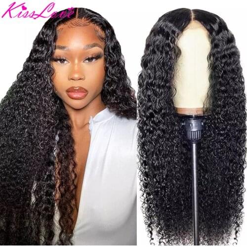 Kiss Love Lace Closure Human Hair Wigs for Black Women Brazilian Deep Part Kinky Curly 6x6/4x4 Lace Closure Wig With Baby Hair
