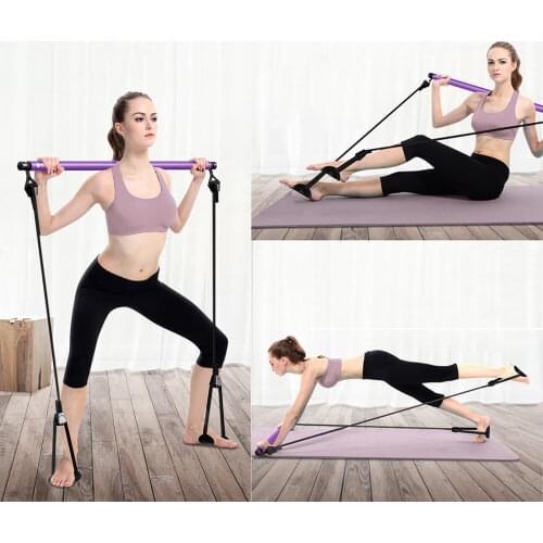 Portable Home Yoga Pull Rods Pilates Bar Kit Gym Body Abdominal Resistance Bands Exercise Stick Toning Legs Fitness Rope Puller