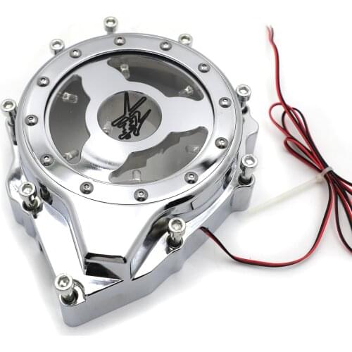 Aftermarket Motorcycle parts Blue LED see through Engine Stator Cover fit for Suzuki GSX1300R Hayabusa 1999-2019 Chromed